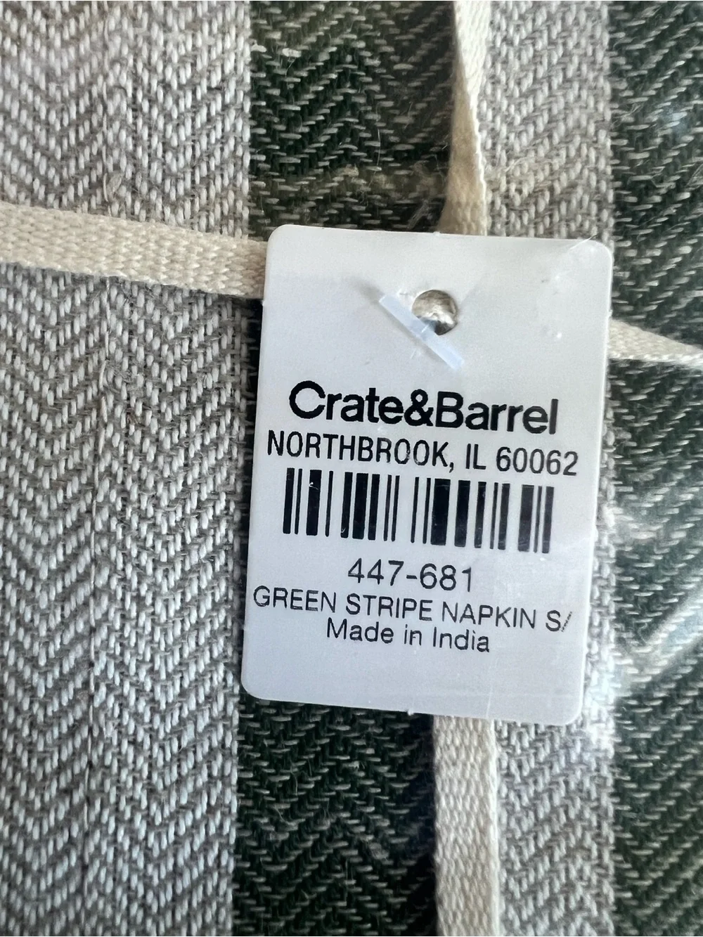 NWT CRATE & BARREL Green Linen Stripe Napkin Set